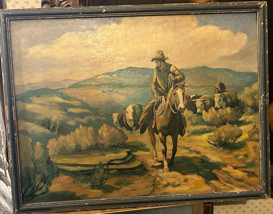 WESTERN COWBOY PAINTING BY JOSEPH {JOE} KNOWLES 1869-1942 MAINE & WASHINGTON