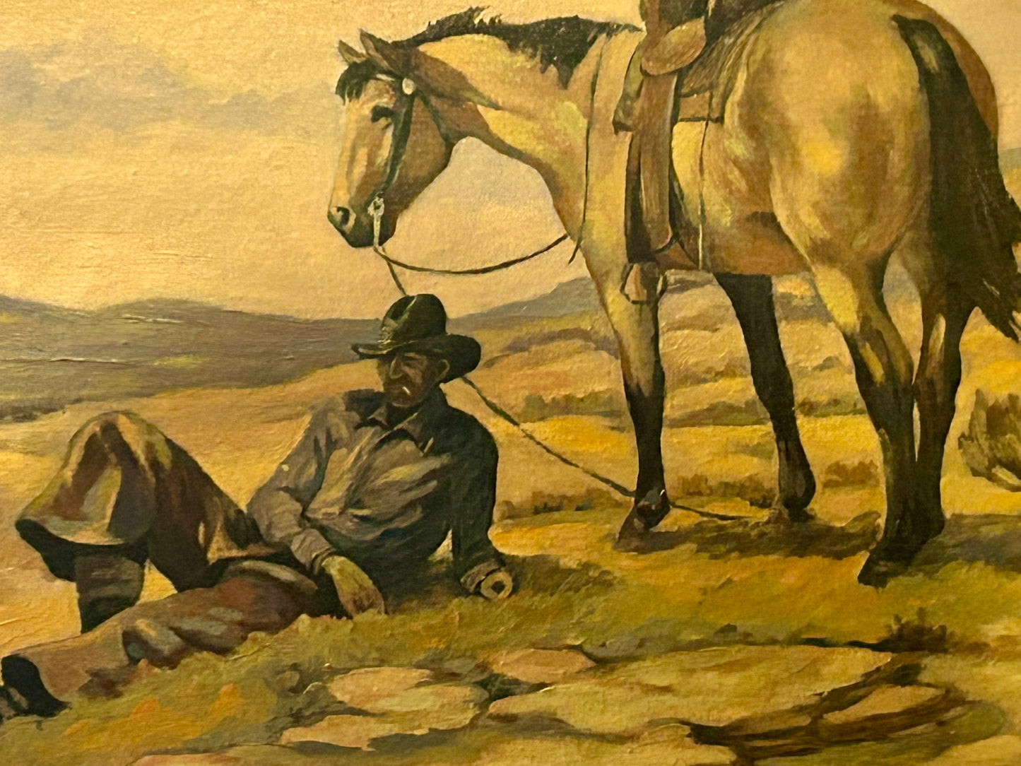 COWBOY AND HIS HORSE WESTERN PAINTING BY JOSEPH (JOE) KNOWLES 1869-1942 MAINE & WASHINGTON ARTIST