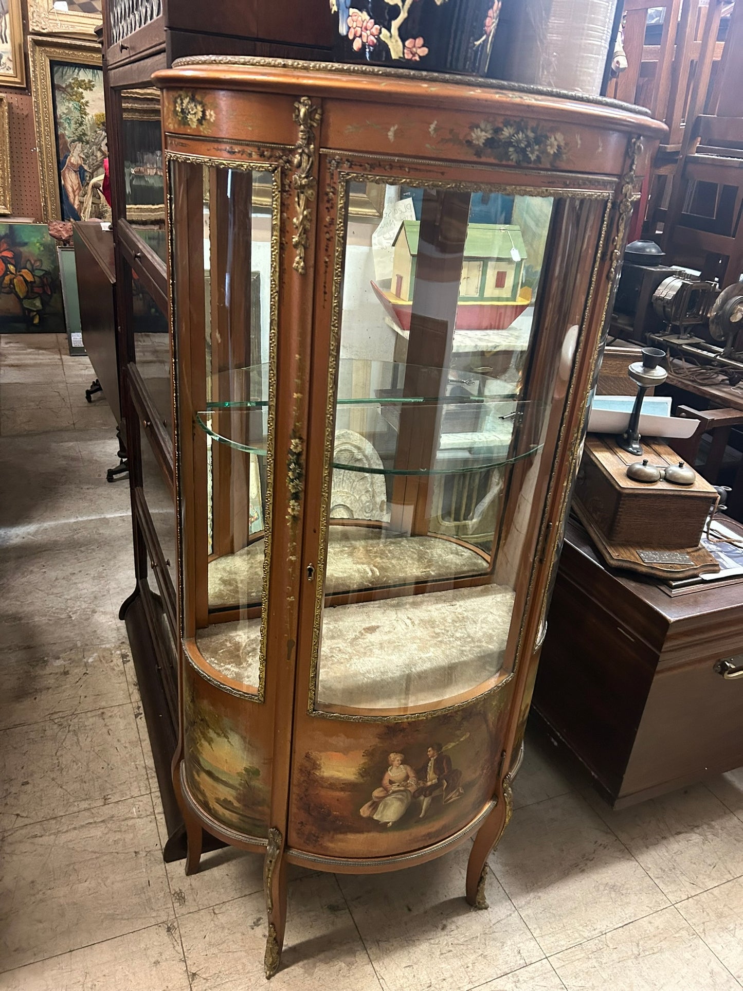 HORNER FURNITURE LATE 1800's HAND PAINTED DECORATED CURIO CABINET