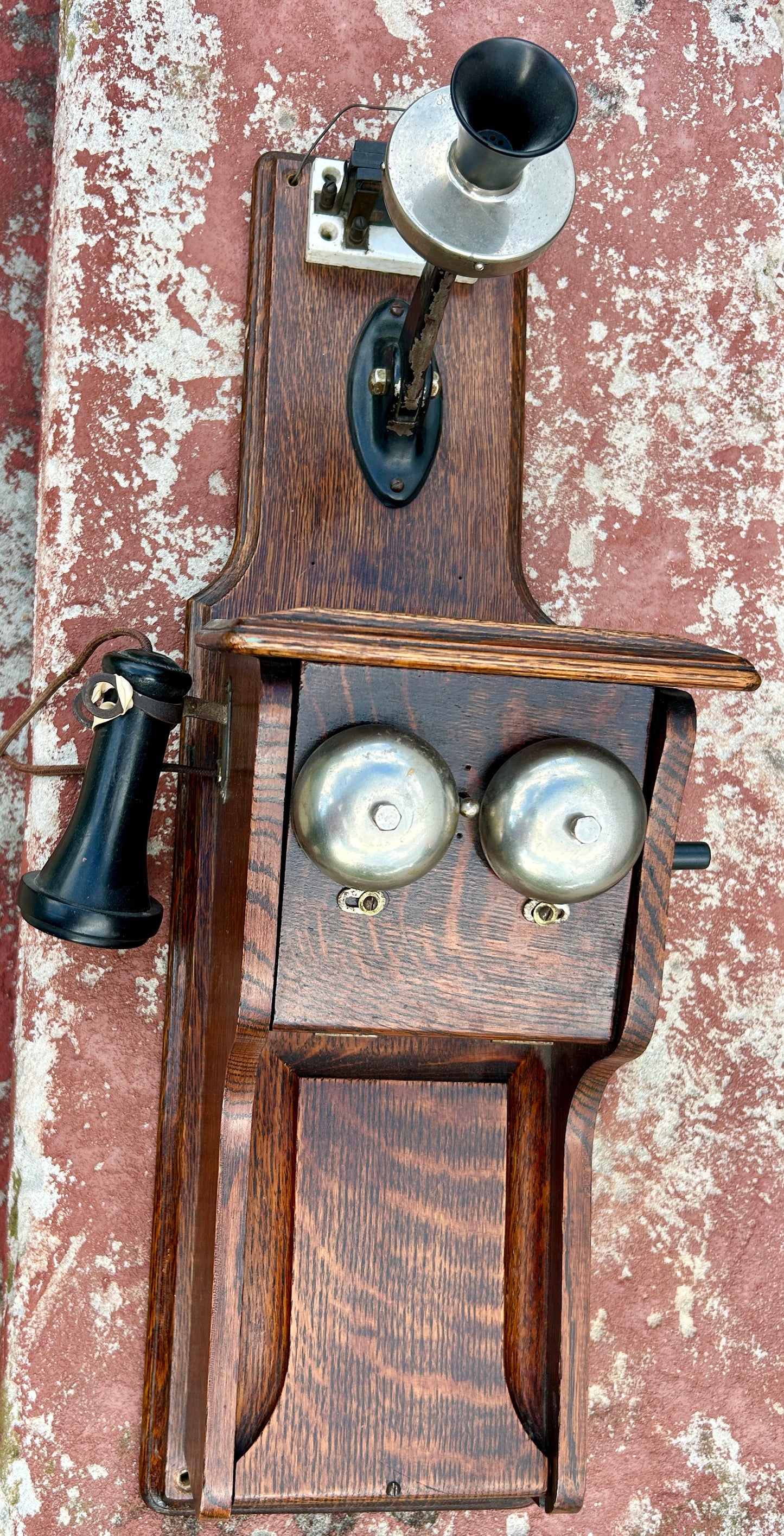 VOTE BERGER COMPANY ANTIQUE OAK WALL PHONE