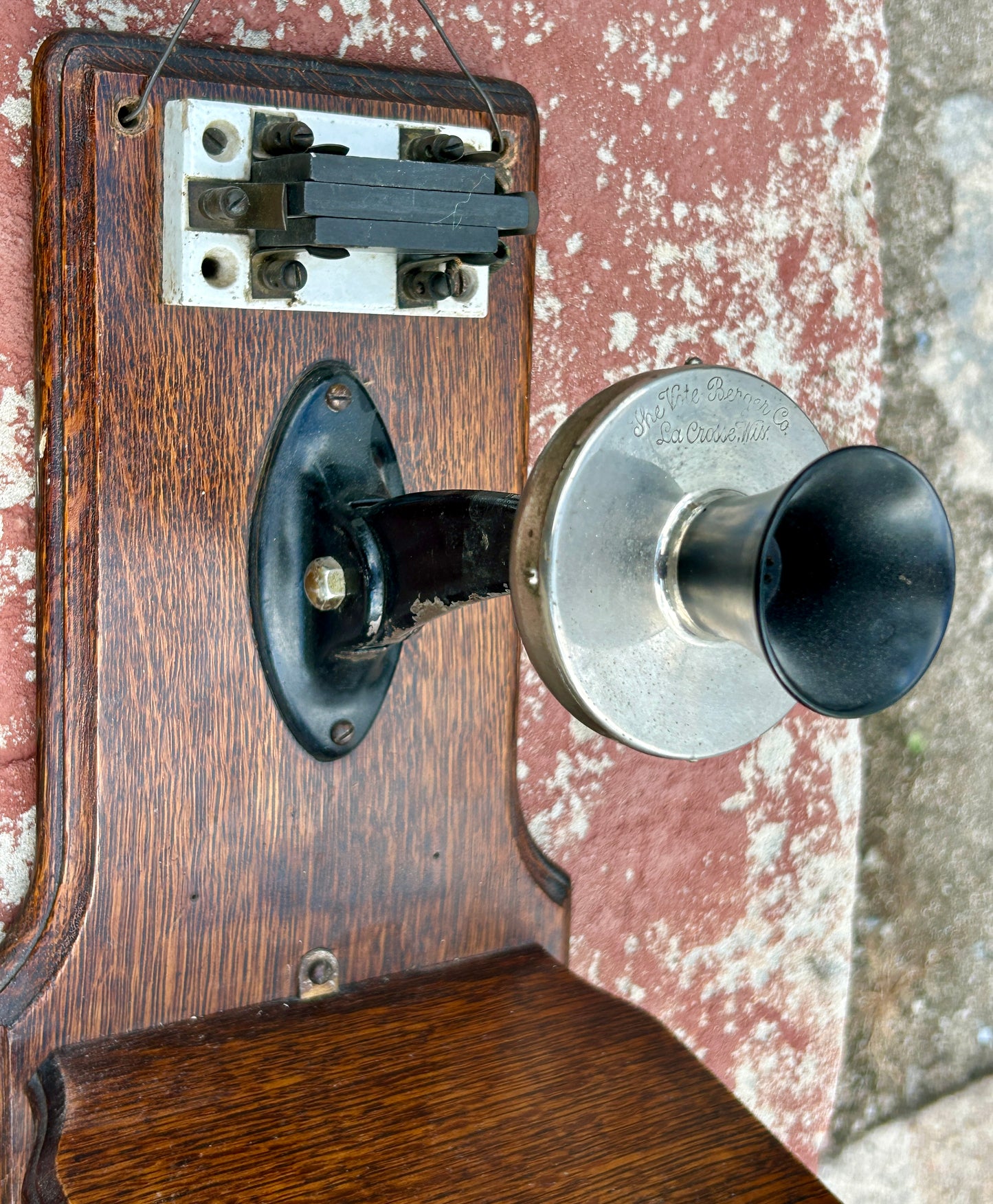 VOTE BERGER COMPANY ANTIQUE OAK WALL PHONE