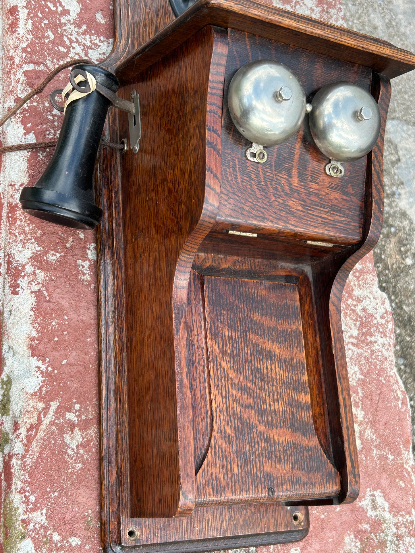 VOTE BERGER COMPANY ANTIQUE OAK WALL PHONE