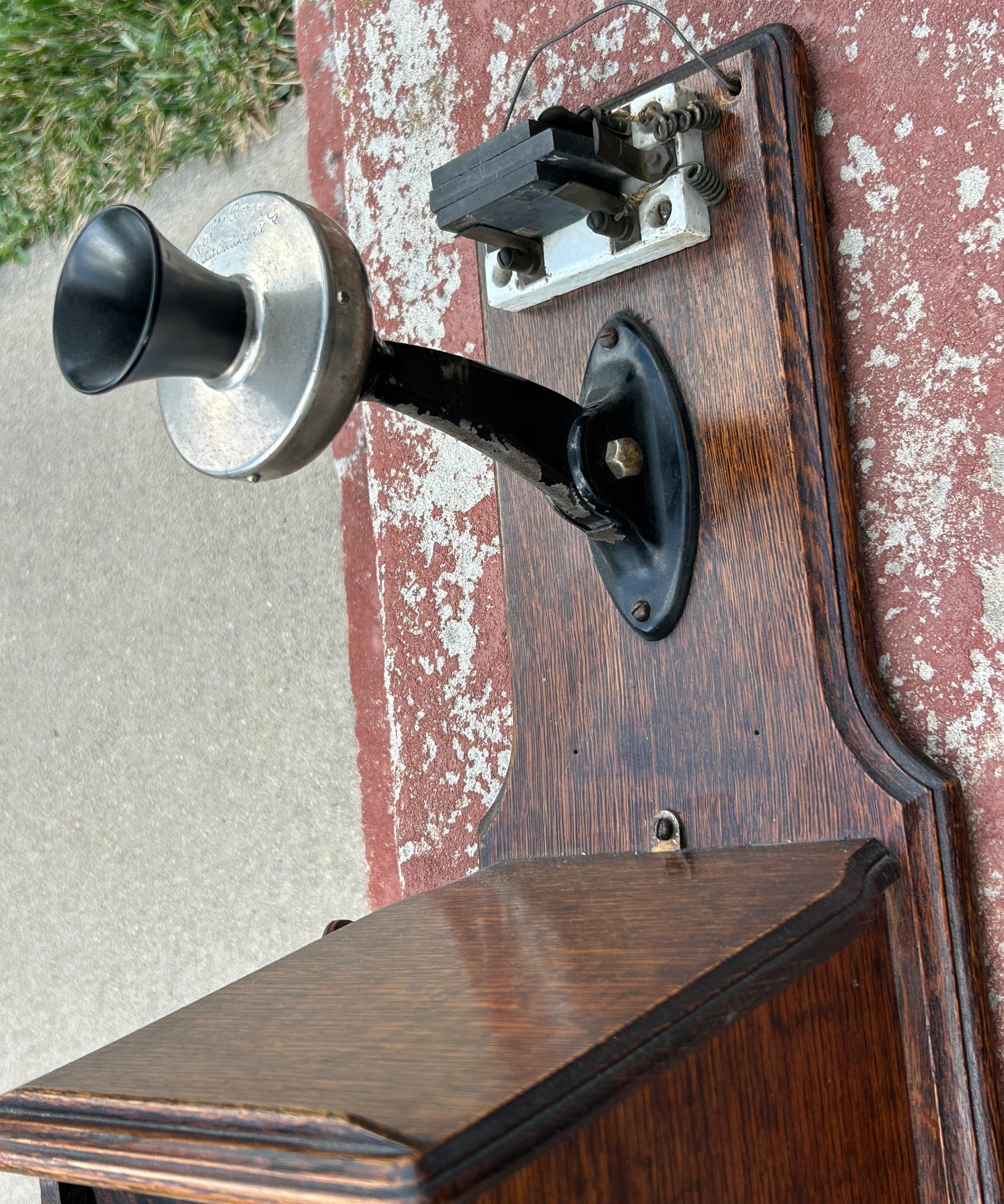 VOTE BERGER COMPANY ANTIQUE OAK WALL PHONE
