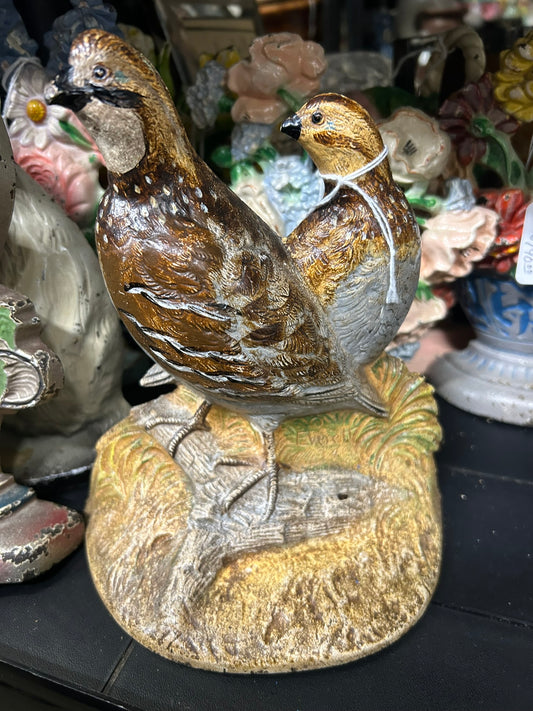 PAIR OF QUAIL CAST IRON DOOR STOP BY FRED EVERETT