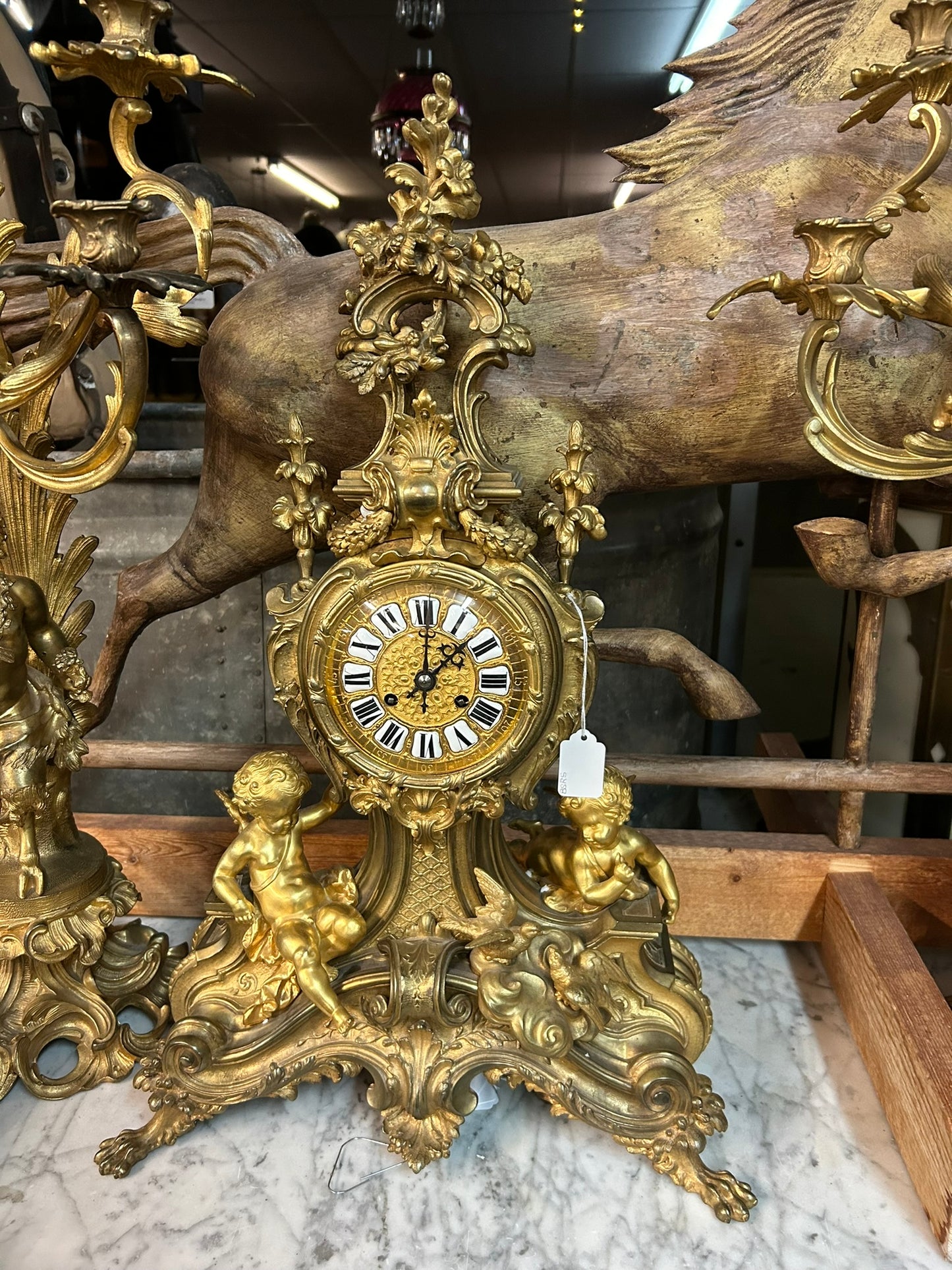 LATE 1800's HEAVY BRONZE FRENCH THREE PIECE CLOCK SET