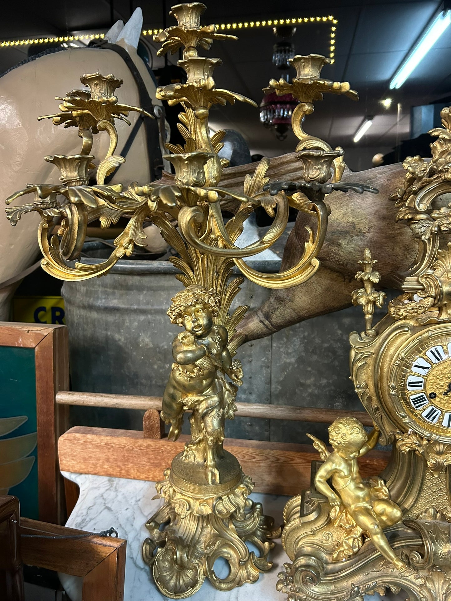 LATE 1800's HEAVY BRONZE FRENCH THREE PIECE CLOCK SET