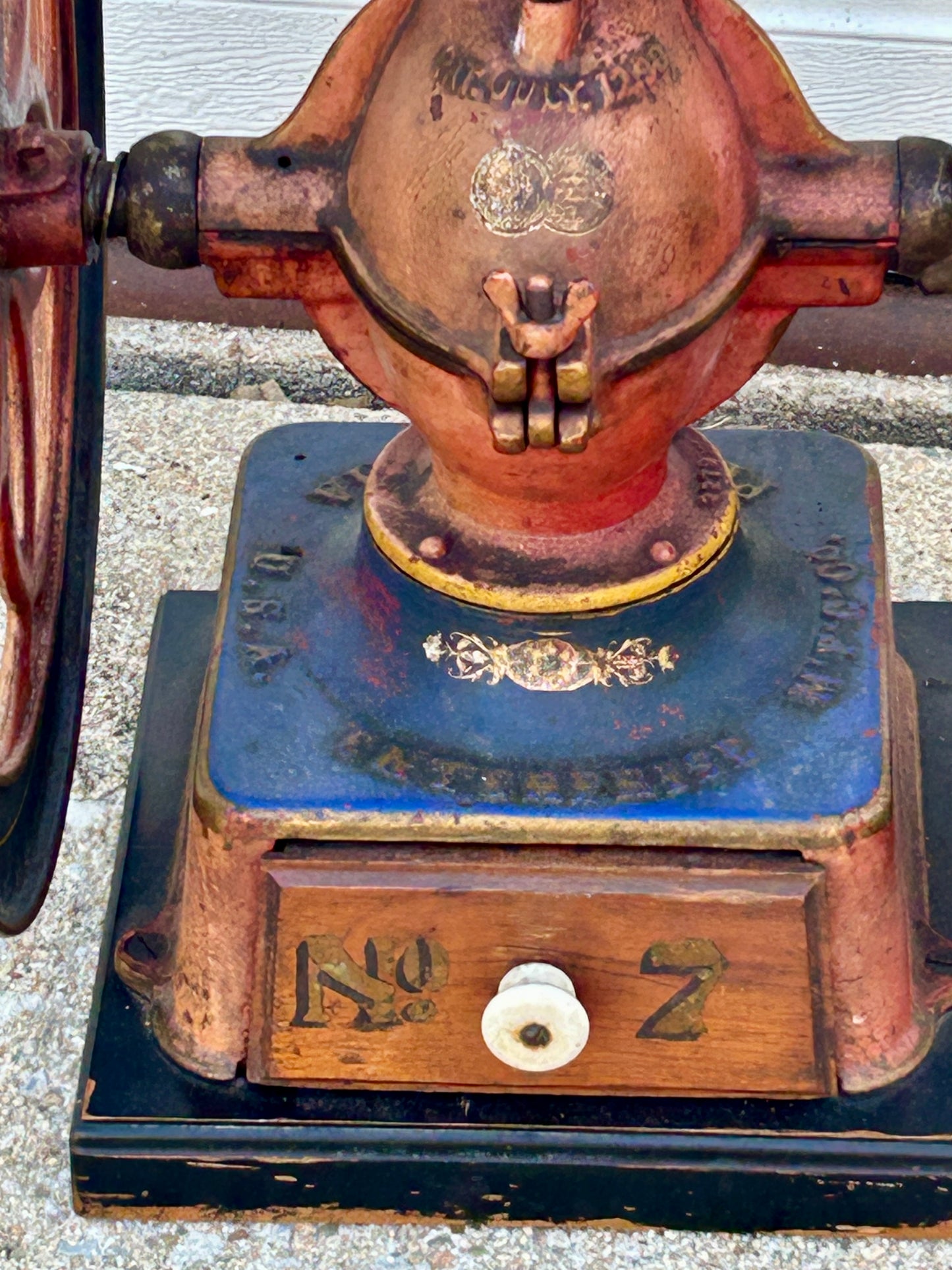 ANTIQUE COFFEE GRINDER ENTERPRISE # 7 WITH GREAT ORIGINAL DECORATIONS AND DRAWER