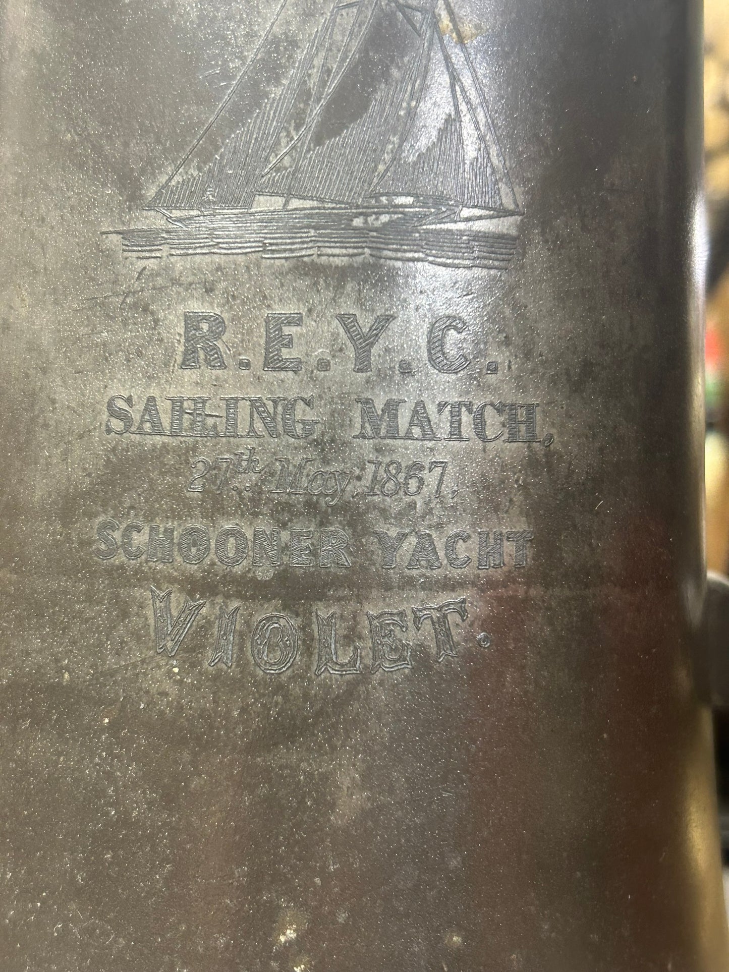 ROYAL ENGLISH YACHT CLUB 1867 TROPHY FOR SCHOONER YACHT "VIOLET" RARE