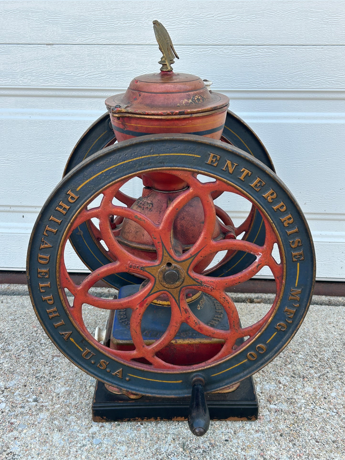 ANTIQUE COFFEE GRINDER ENTERPRISE # 7 WITH GREAT ORIGINAL DECORATIONS AND DRAWER