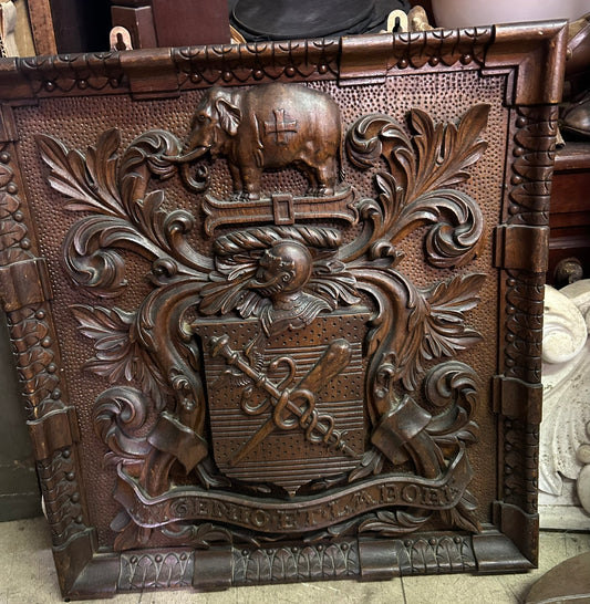 ANTIQUE CARVED WOOD COAT OF ARMS