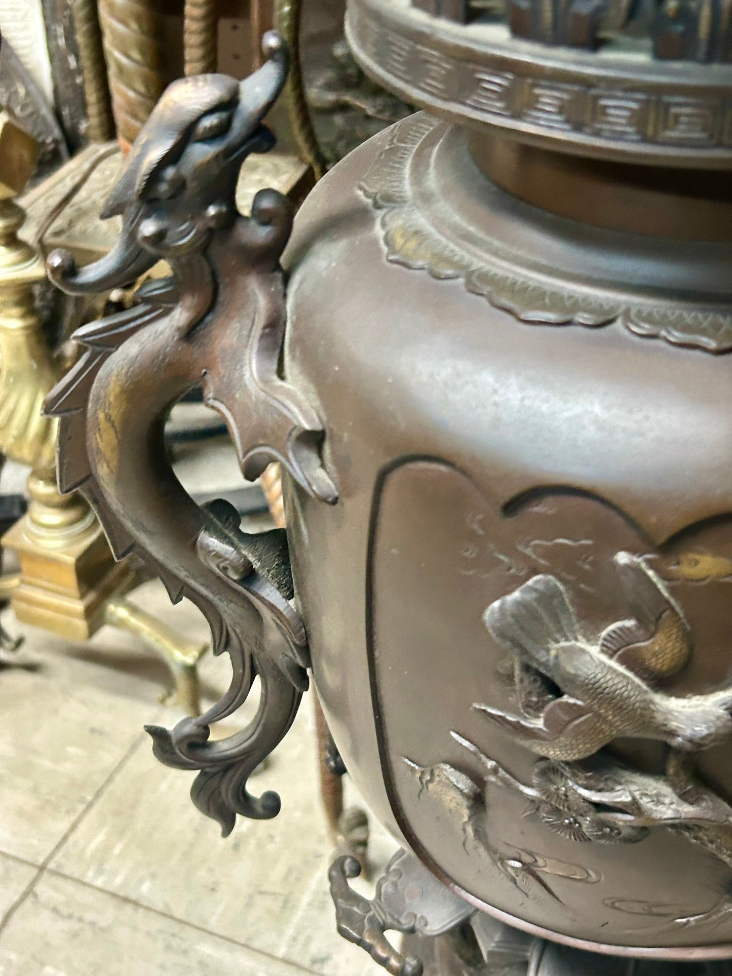 BRONZE MIXED METAL LARGE JAPANESE ANTIQUE USUBATA URN
