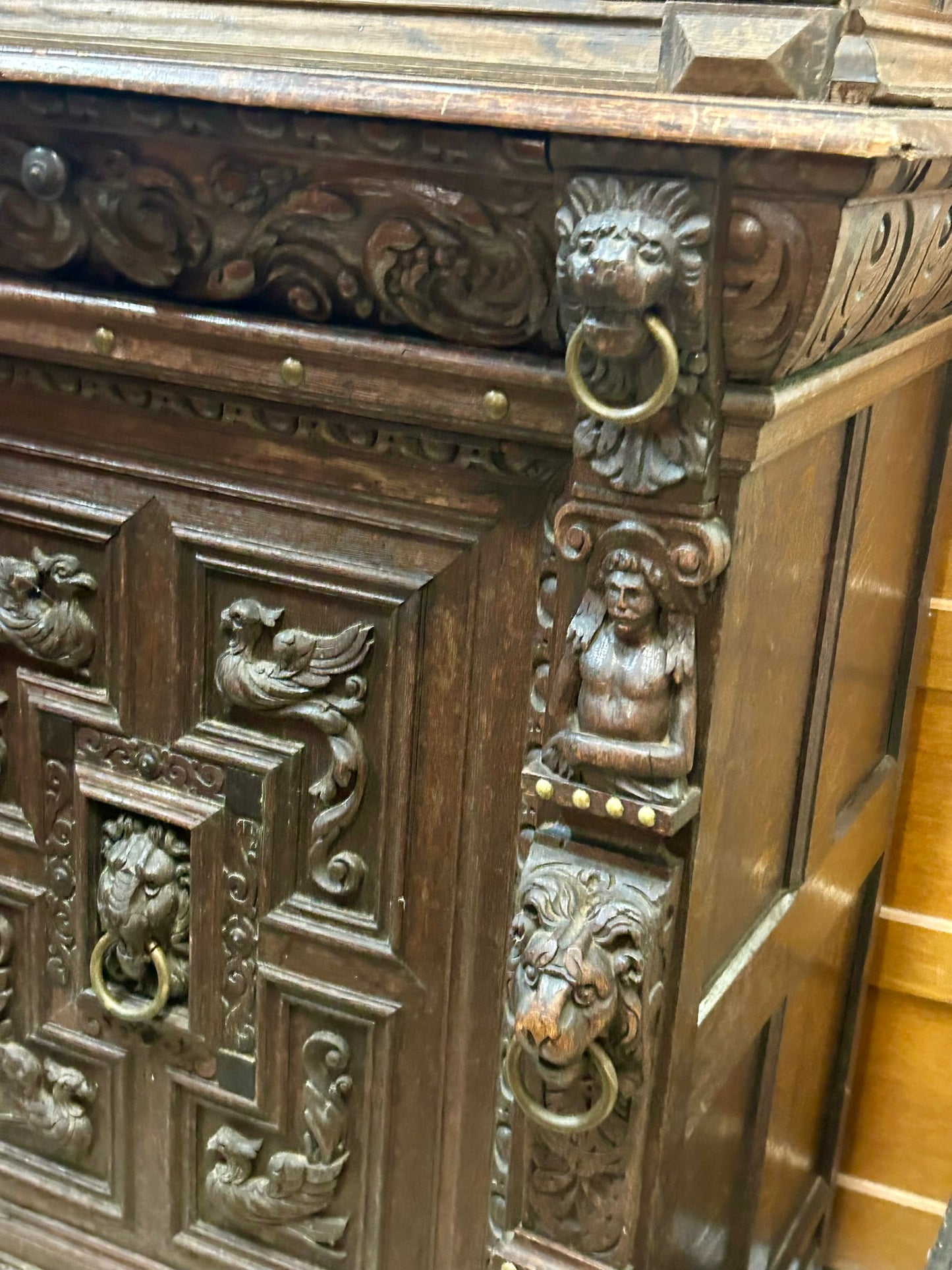 LATE 1800's HEAVILY CARVED GOTHIC DESIGN DARK OAK CABINET