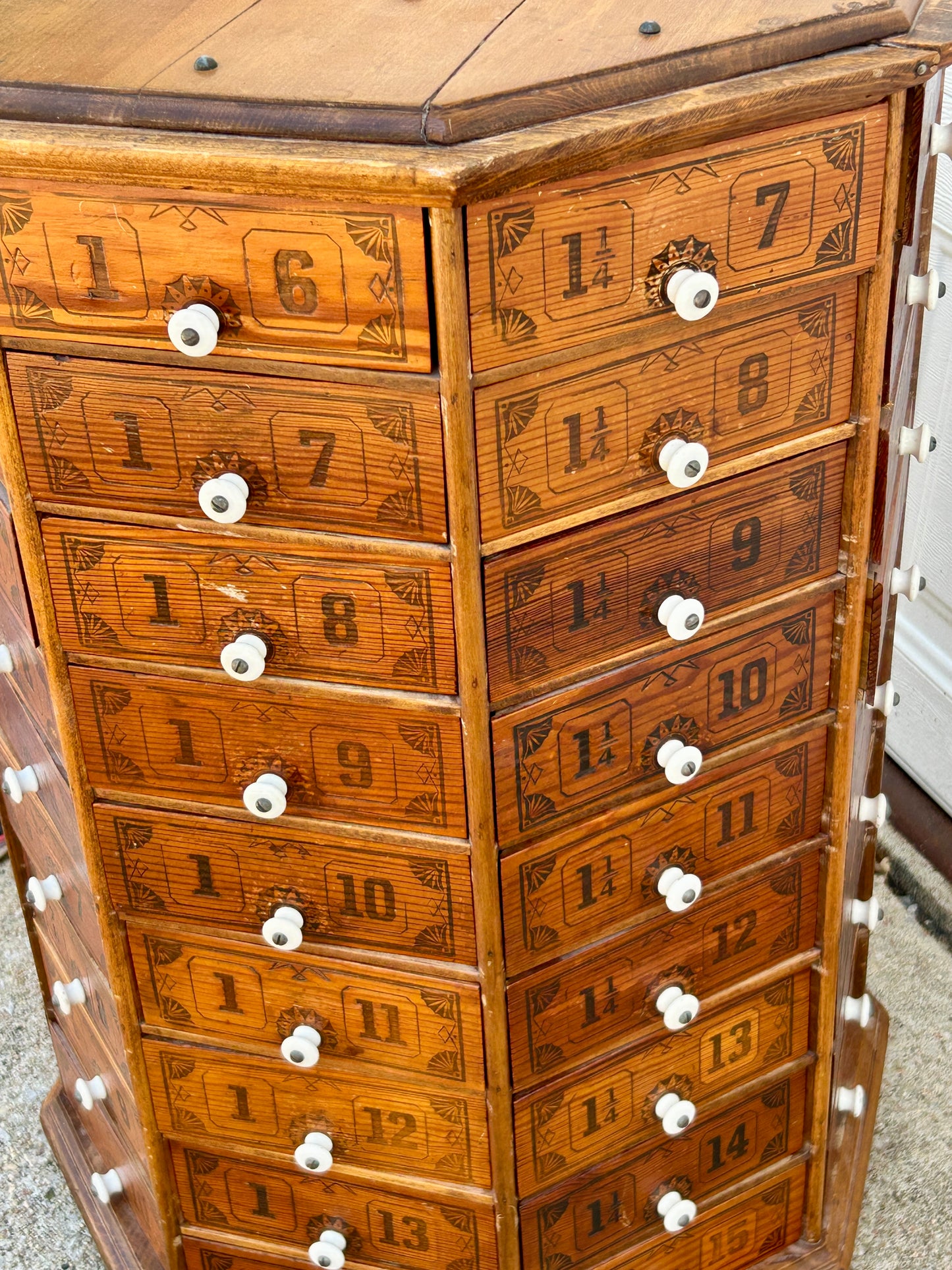 ANTIQUE COUNTRY STORE SCREW AND BOLT REVOLVING  OCTAGON CABINET
