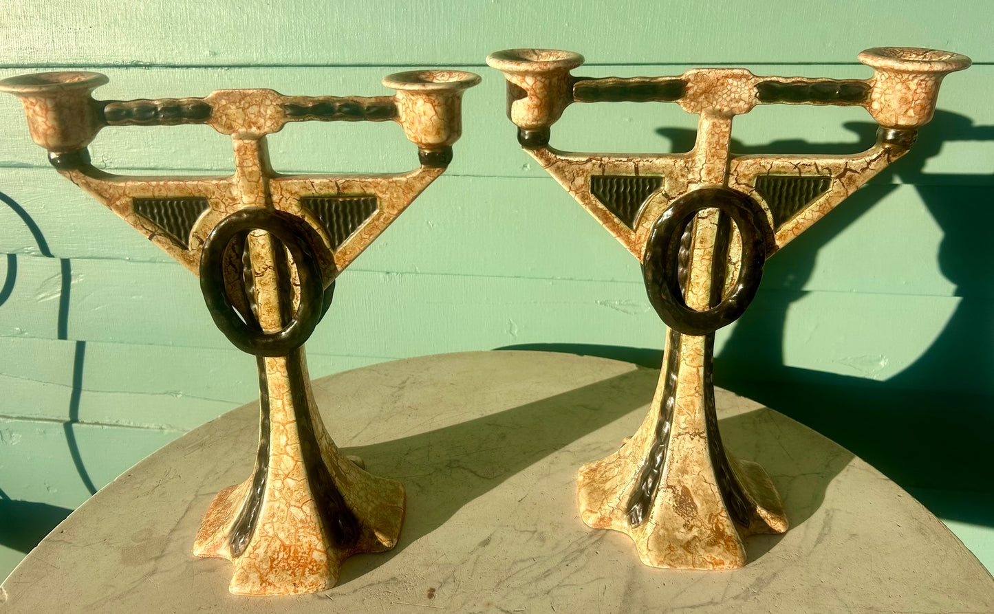 CZECHOSLOVAKIA PAIR OF CERAMIC 1930's CANDLESTICKS