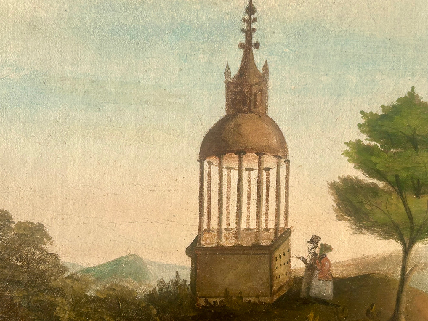 FOLK ART 1800'S PAINTING OF COUPLE BY SHRINE
