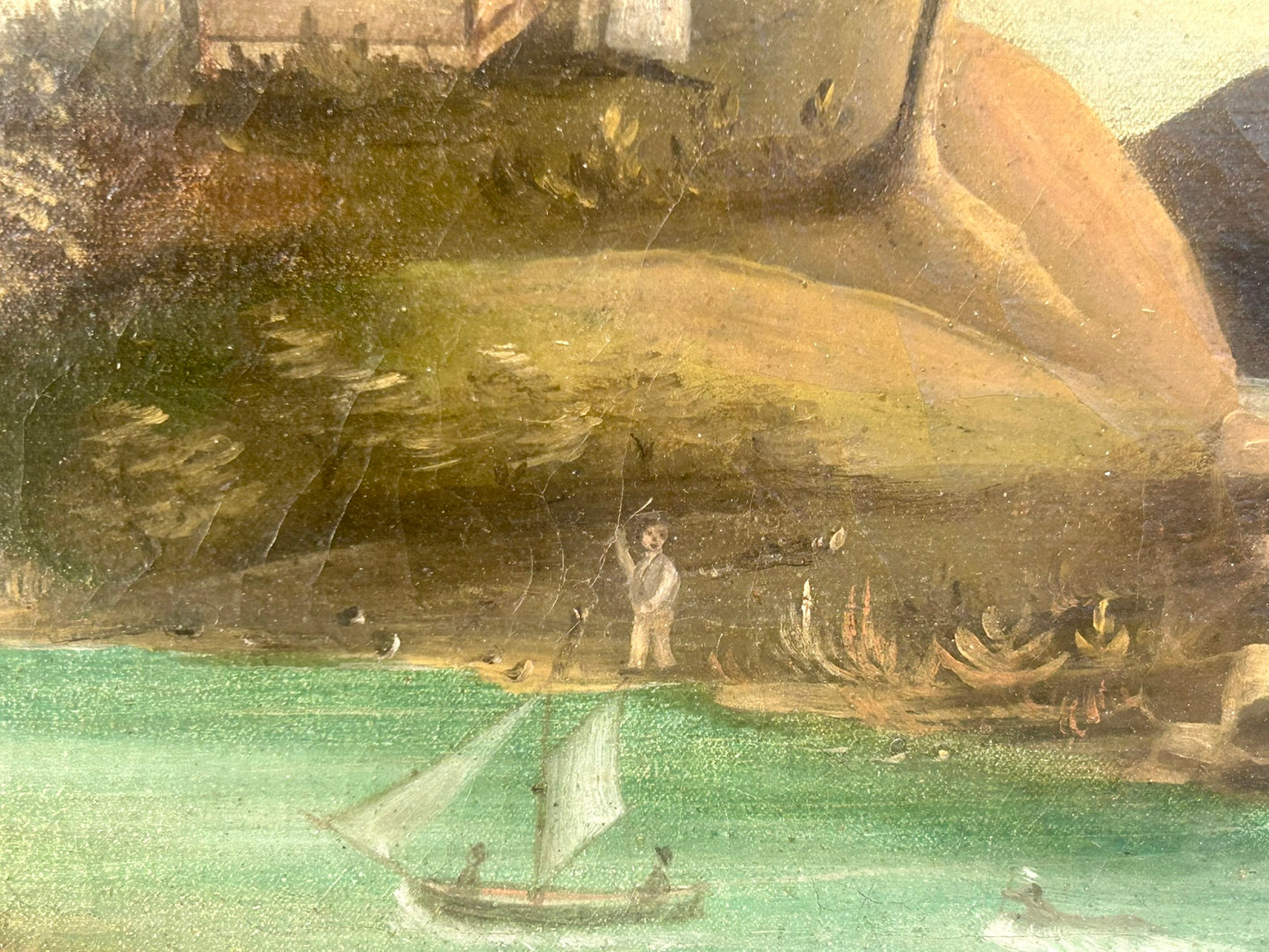 FOLK ART 1800'S PAINTING OF COUPLE BY SHRINE