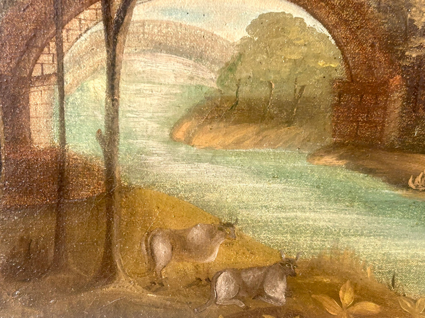 FOLK ART 1800'S PAINTING OF COUPLE BY SHRINE