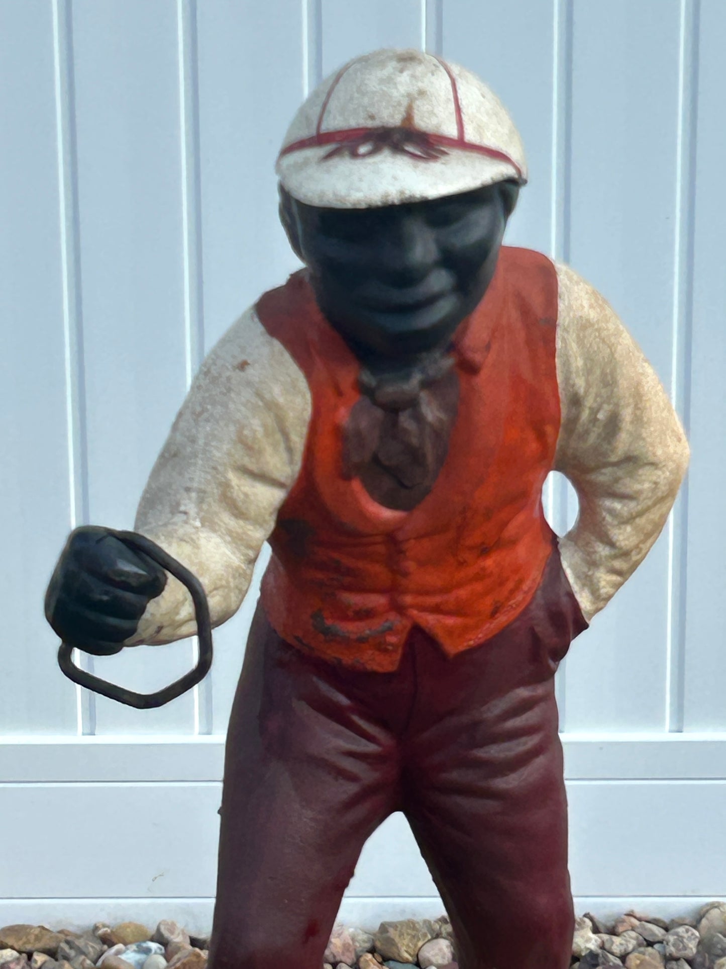 BLACK AMERICANA ANTIQUE IRON LAWN FIGURAL JOCKEY