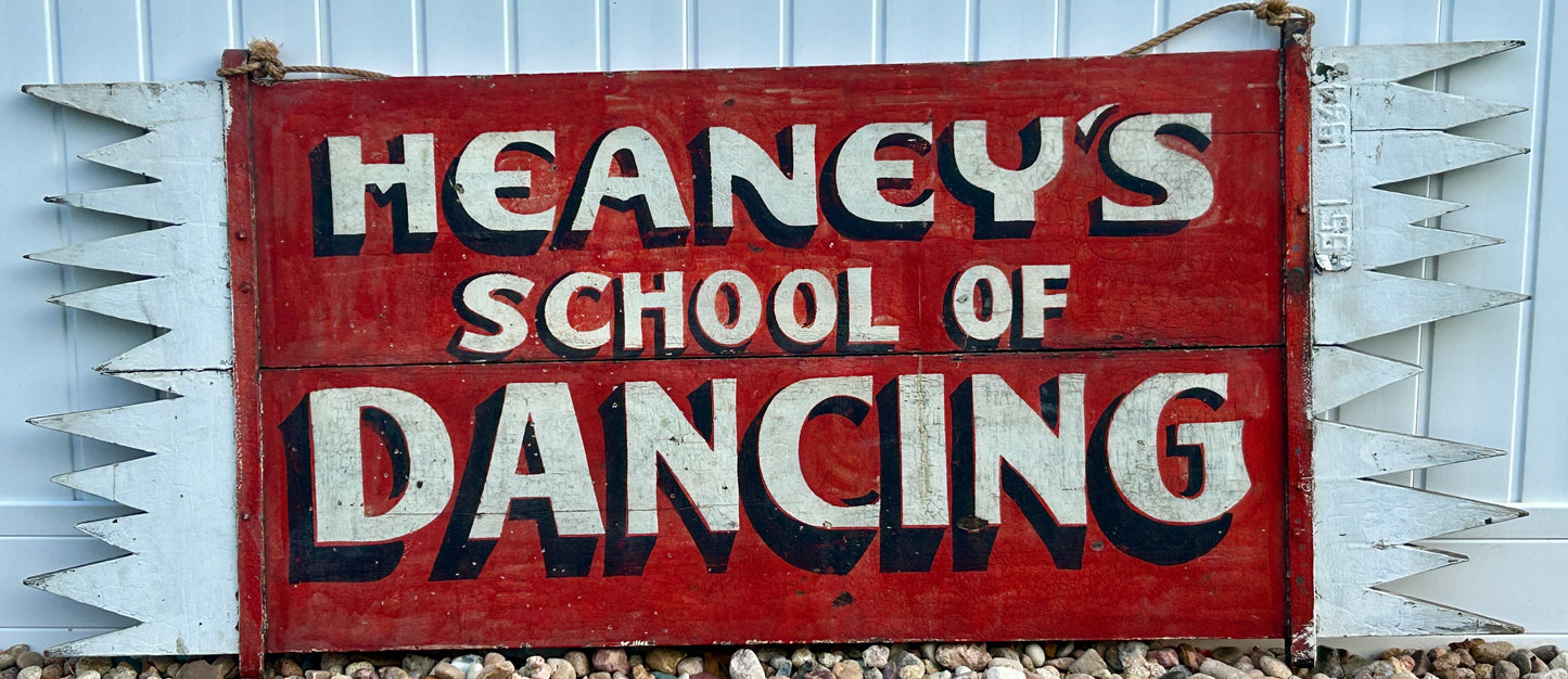 ANTIQUE WOODEN ADVERTISING SIGN FOR SCHOOL OF DANCING