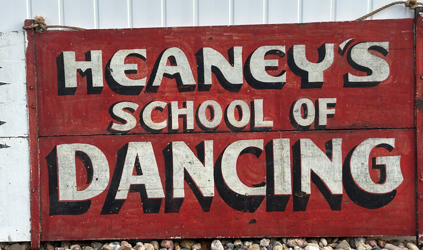ANTIQUE WOODEN ADVERTISING SIGN FOR SCHOOL OF DANCING