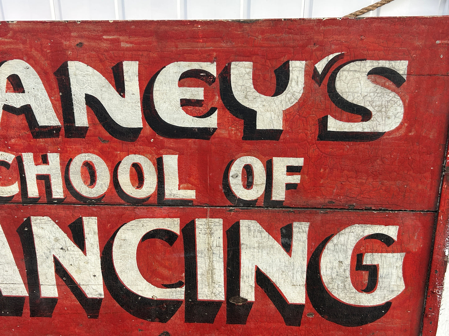 ANTIQUE WOODEN ADVERTISING SIGN FOR SCHOOL OF DANCING