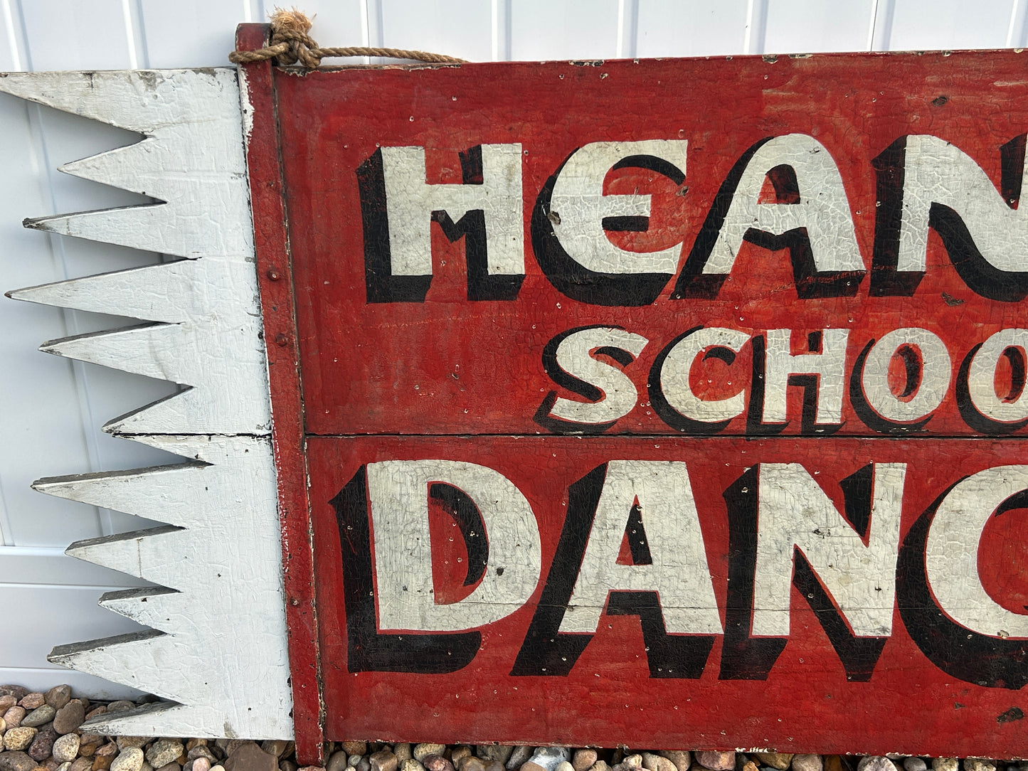 ANTIQUE WOODEN ADVERTISING SIGN FOR SCHOOL OF DANCING