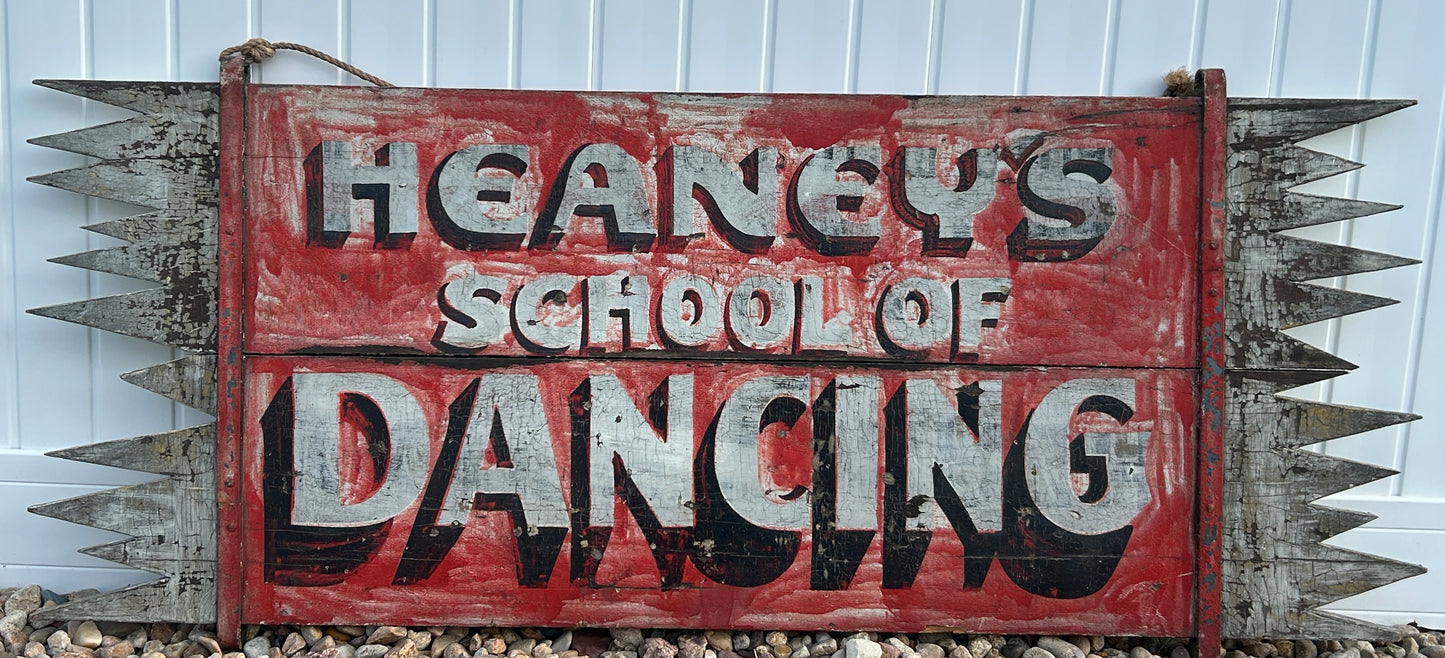 ANTIQUE WOODEN ADVERTISING SIGN FOR SCHOOL OF DANCING