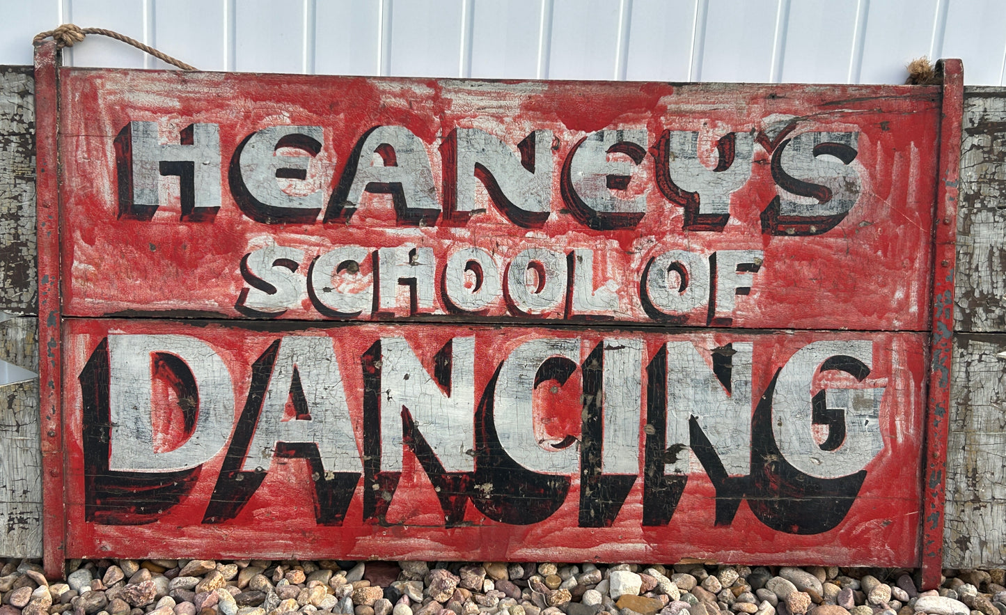 ANTIQUE WOODEN ADVERTISING SIGN FOR SCHOOL OF DANCING