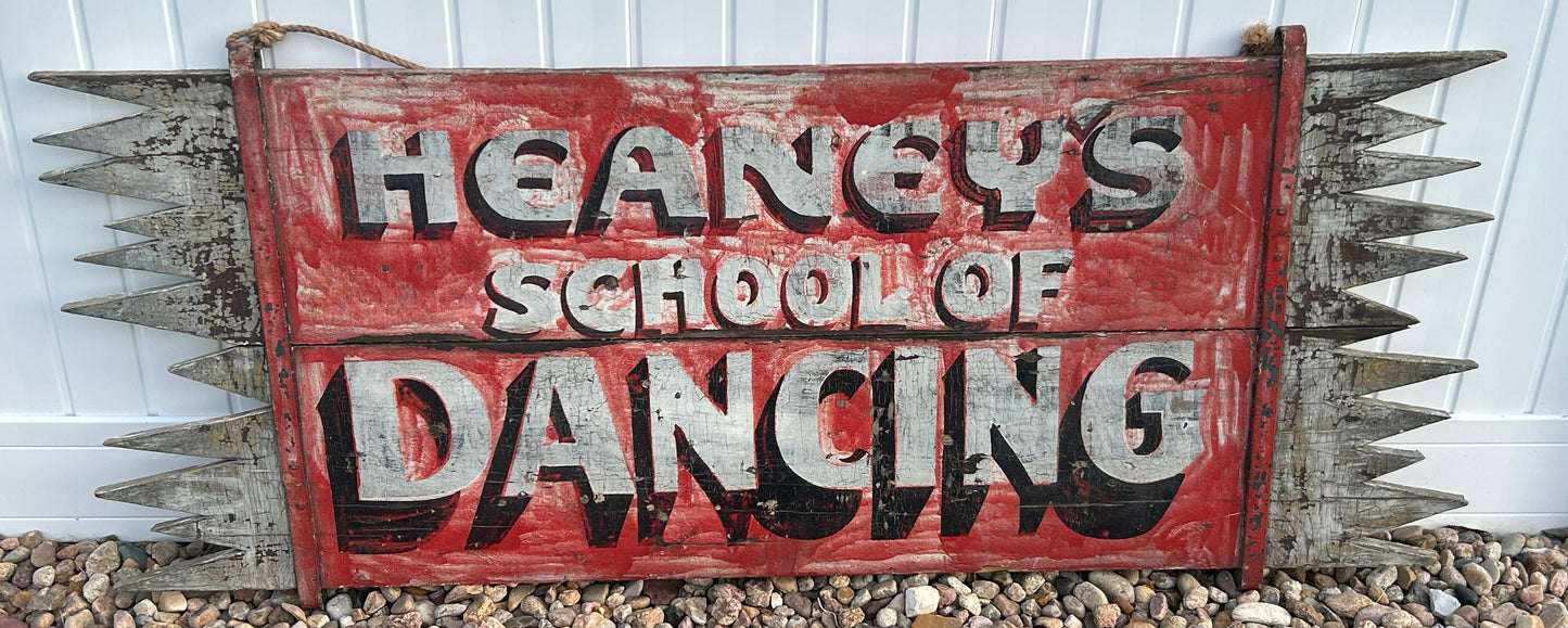 ANTIQUE WOODEN ADVERTISING SIGN FOR SCHOOL OF DANCING