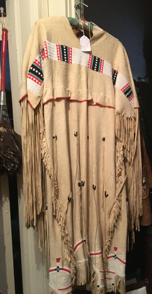 NATIVE AMERICAN CHEROKEE BEADED WOMANS BUCKSKIN BEADED 1930's DRESS