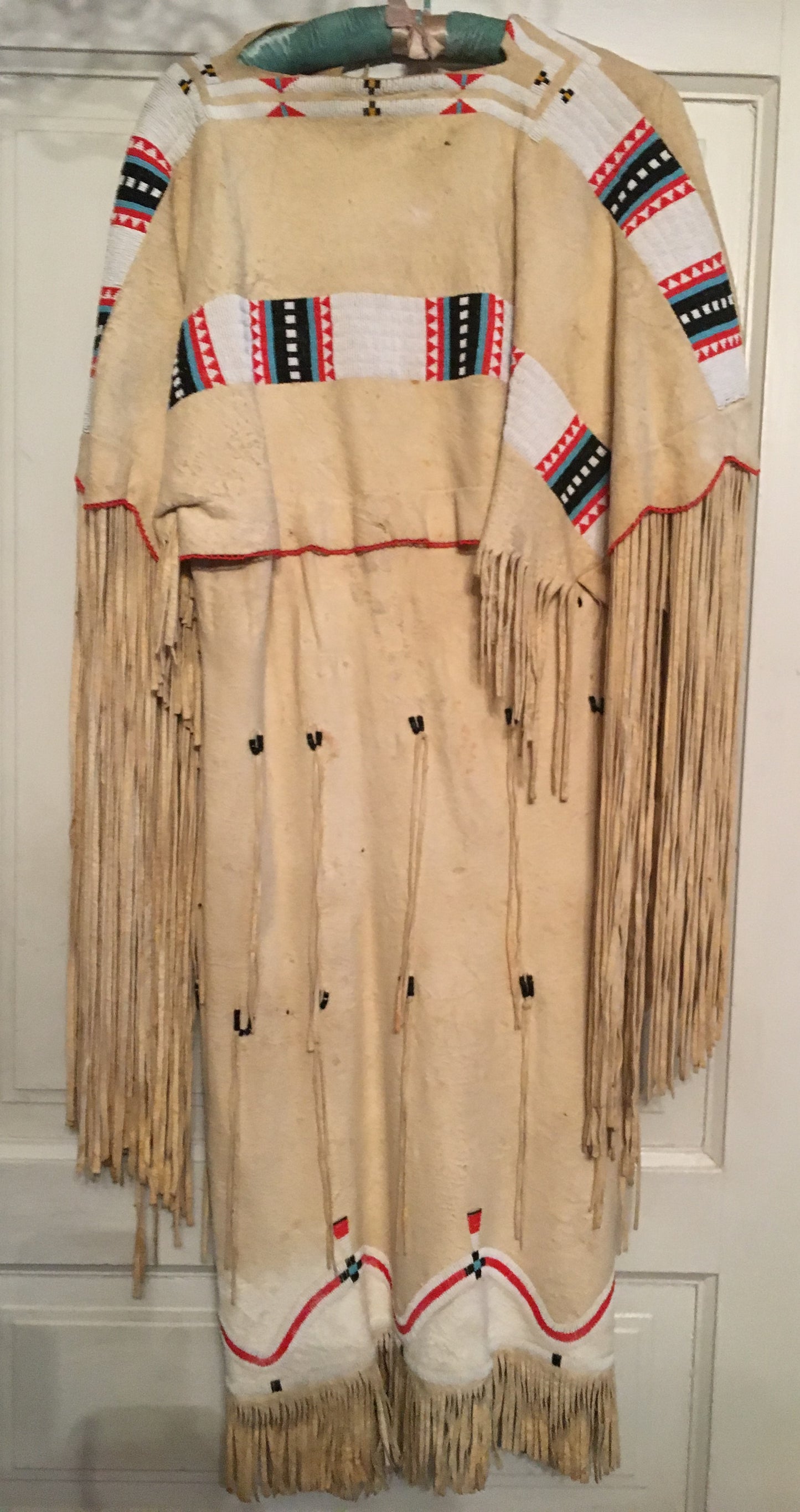 NATIVE AMERICAN CHEROKEE BEADED WOMANS BUCKSKIN BEADED 1930's DRESS