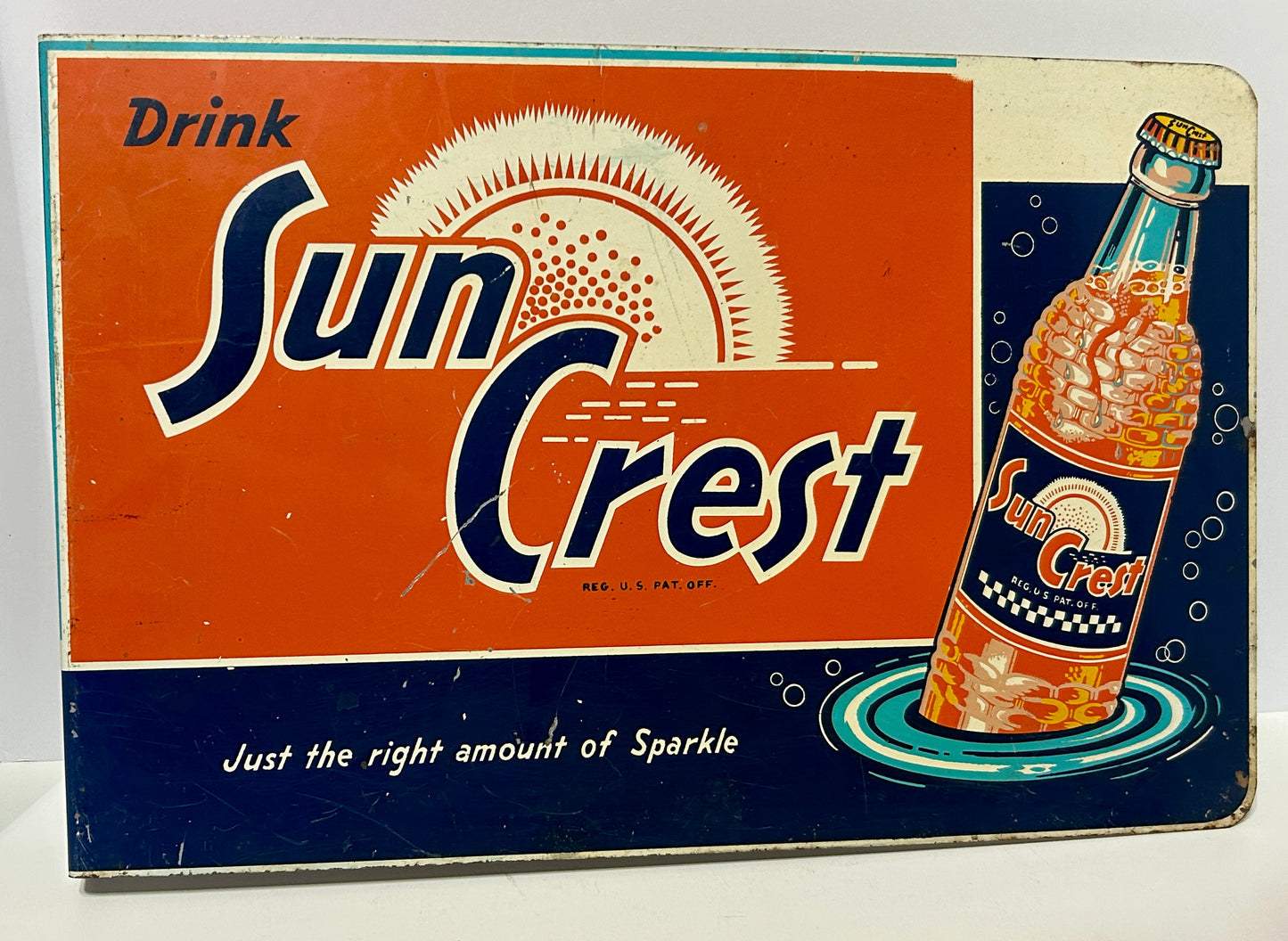 ANTIQUE SUN CREST DRINK METAL ADVERTISING FLANGE HANGING SIGN