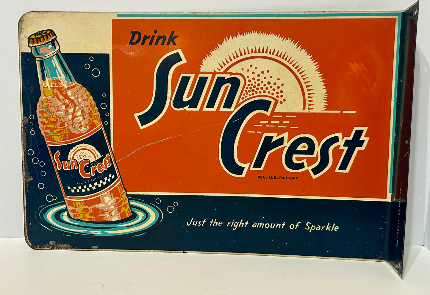 ANTIQUE SUN CREST DRINK METAL ADVERTISING FLANGE HANGING SIGN