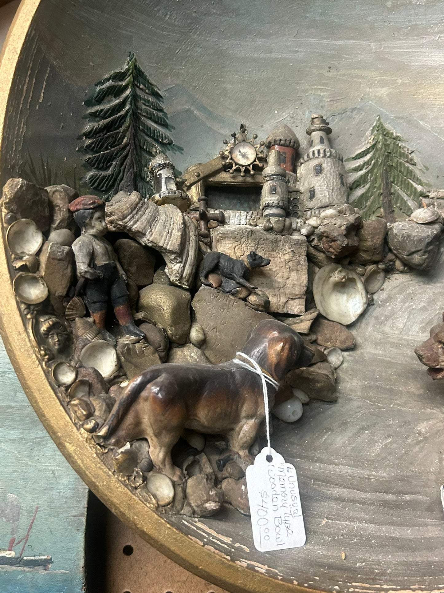 UNUSUAL MEMORY ITEMS IN HANGING WOOD BOWL