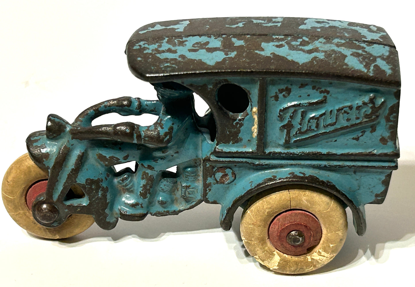 ANTIQUE HUBLEY CAST IRON TOY "SAY IT WITH FLOWERS" MOTORCYCLE