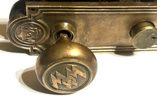 OMAHA NEBRASKA WOODMEN OF THE WORLD BUILDING BRONZE LOCKSET AND DOORKNOB