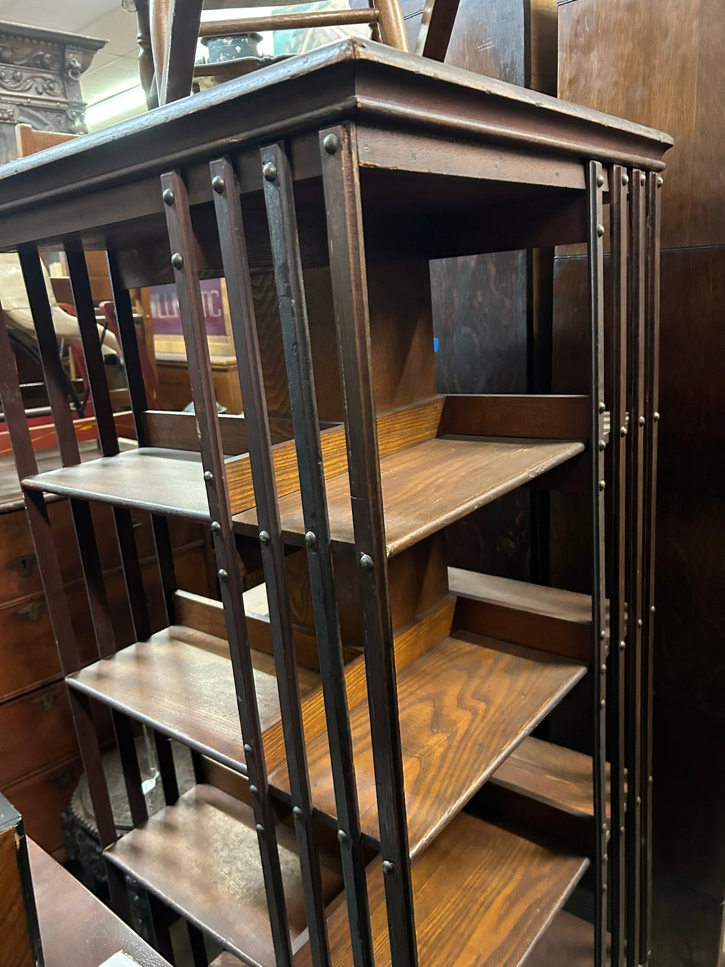 REVOLVING OAK ANTIQUE BOOK CASE