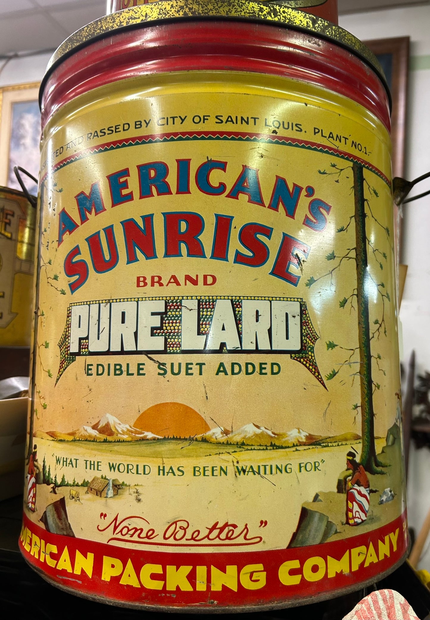 AMERICAN SUNRISE LARD LARGE ANTIQUE ADVERTISING TIN