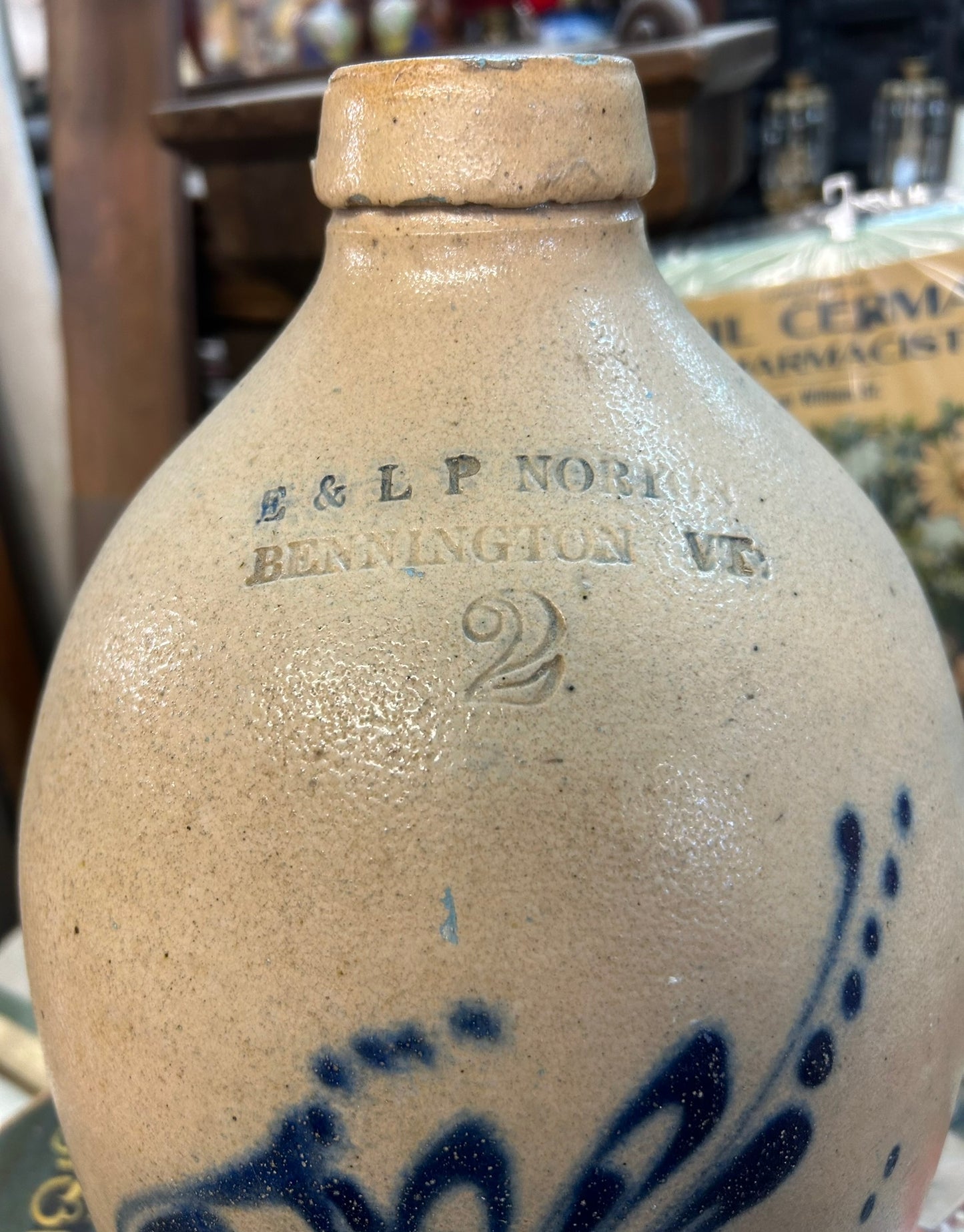 E & L P NORTON BENNINGTON VERMONT 2 GALLON ANTIQUE STONEWARE JUG