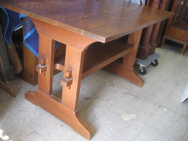 GUSTAV STICKLEY OAK TRESTLE TABLE