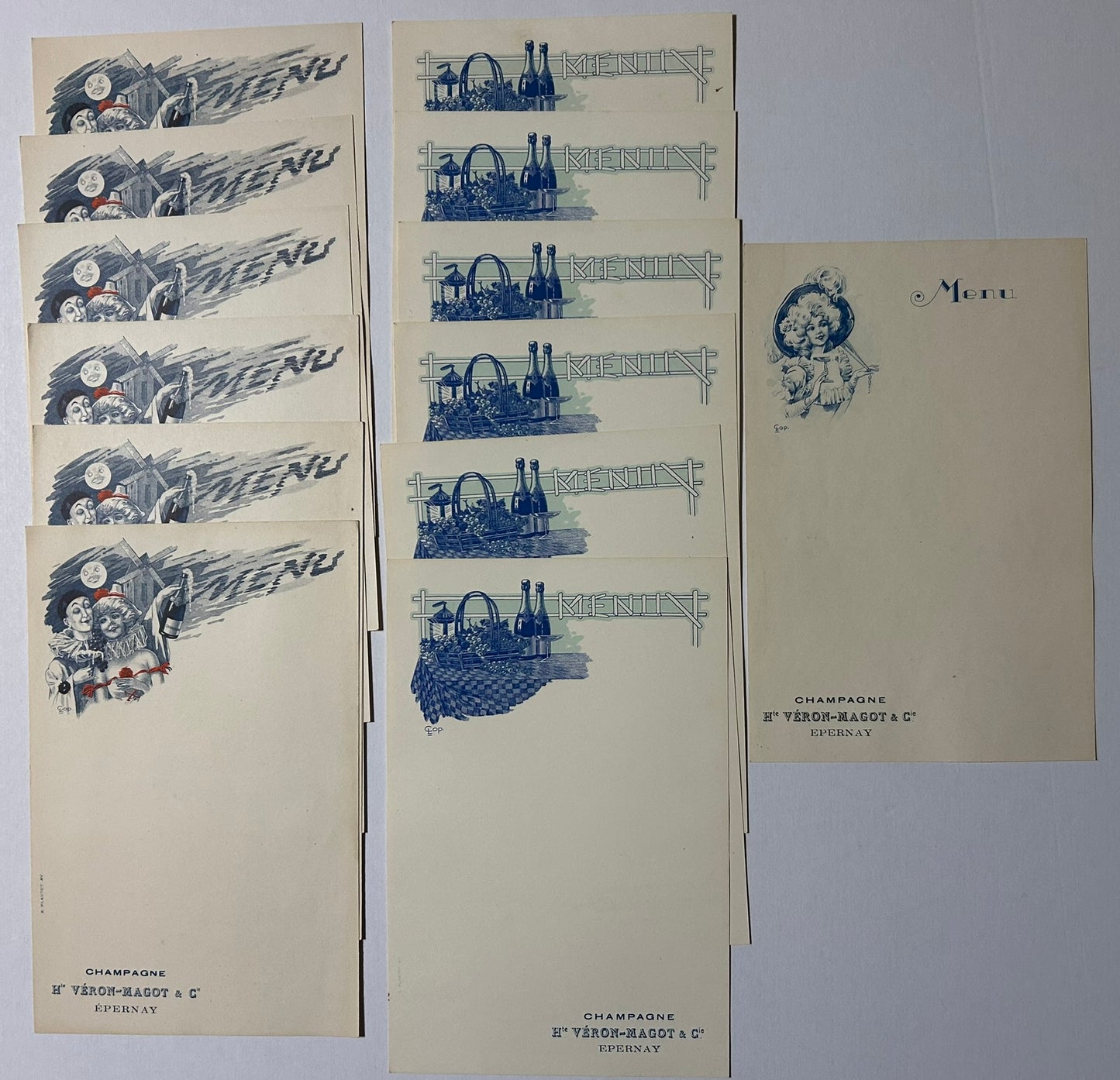 ANTIQUE CHAMPAGNE ILLUSTRATED ADVERTISING MENU PAGES