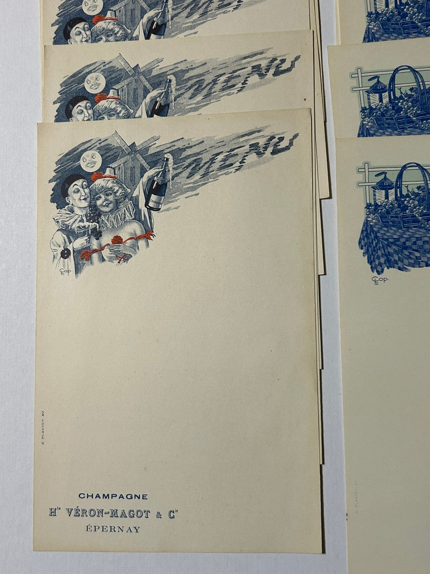 ANTIQUE CHAMPAGNE ILLUSTRATED ADVERTISING MENU PAGES