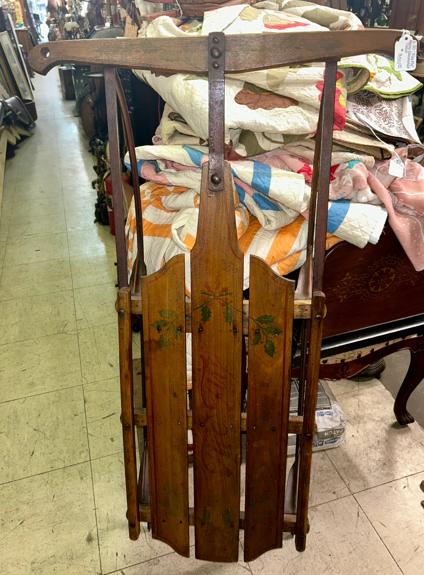 ANTIQUE WOODEN CHILDS DECORATED SLED