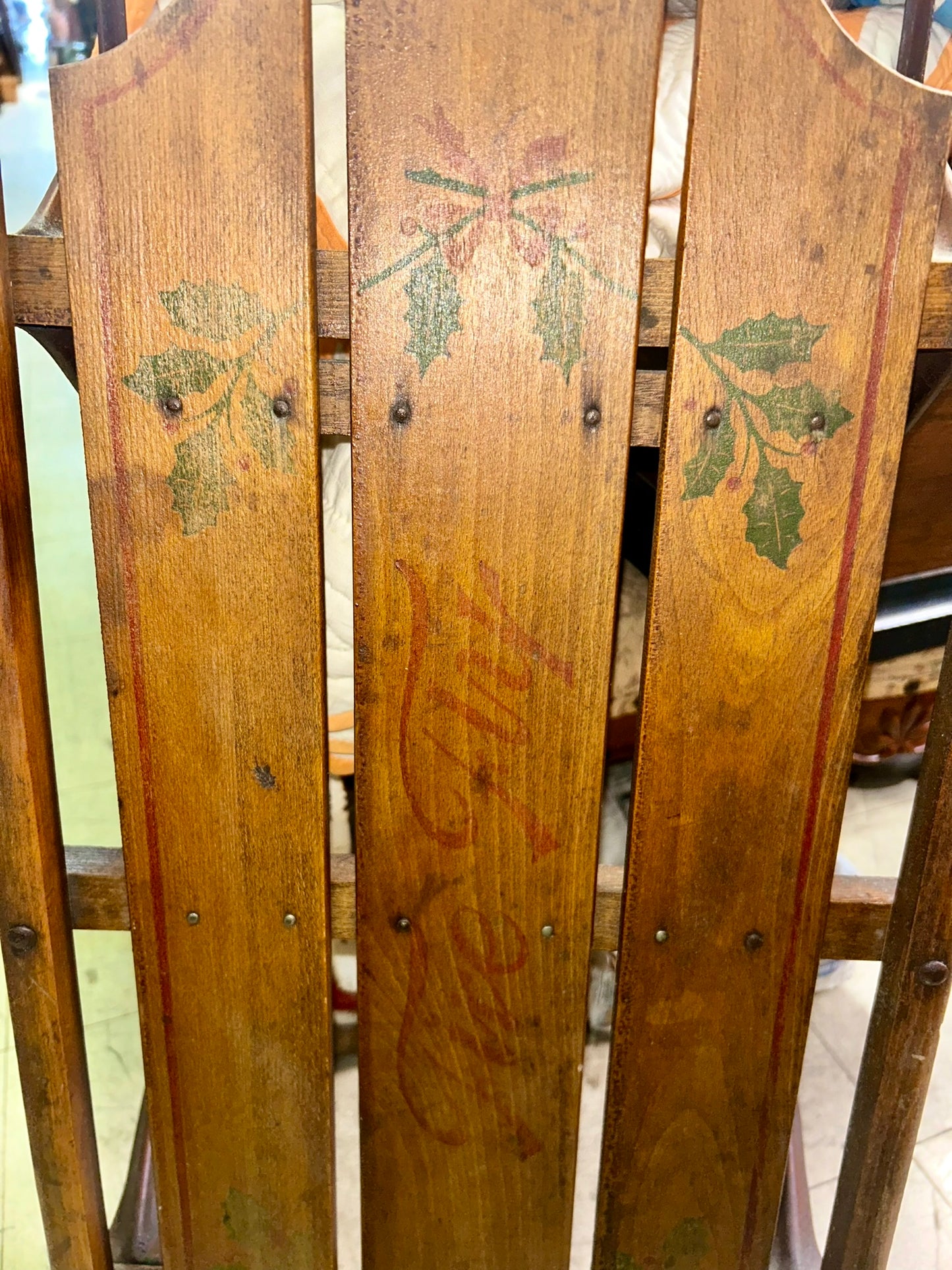 ANTIQUE WOODEN CHILDS DECORATED SLED