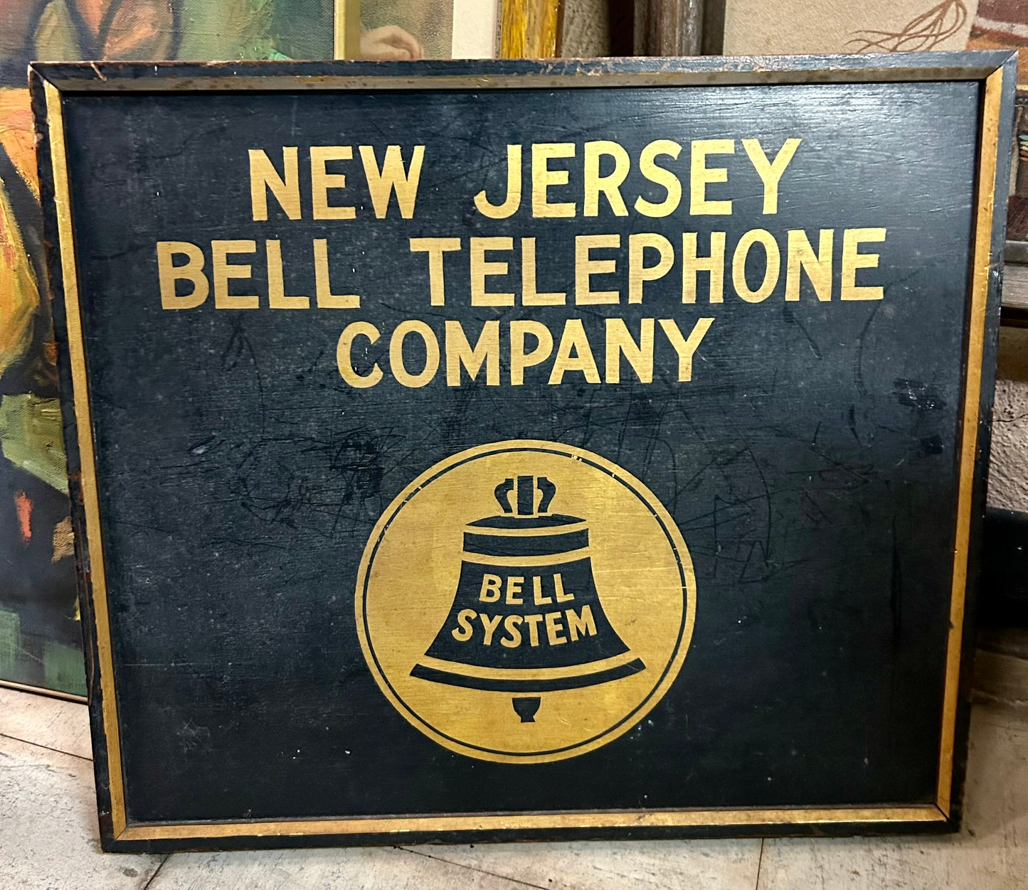 NEW JERSEY BELL TELEPHONE COMPANY EARLY WOODEN SIGN