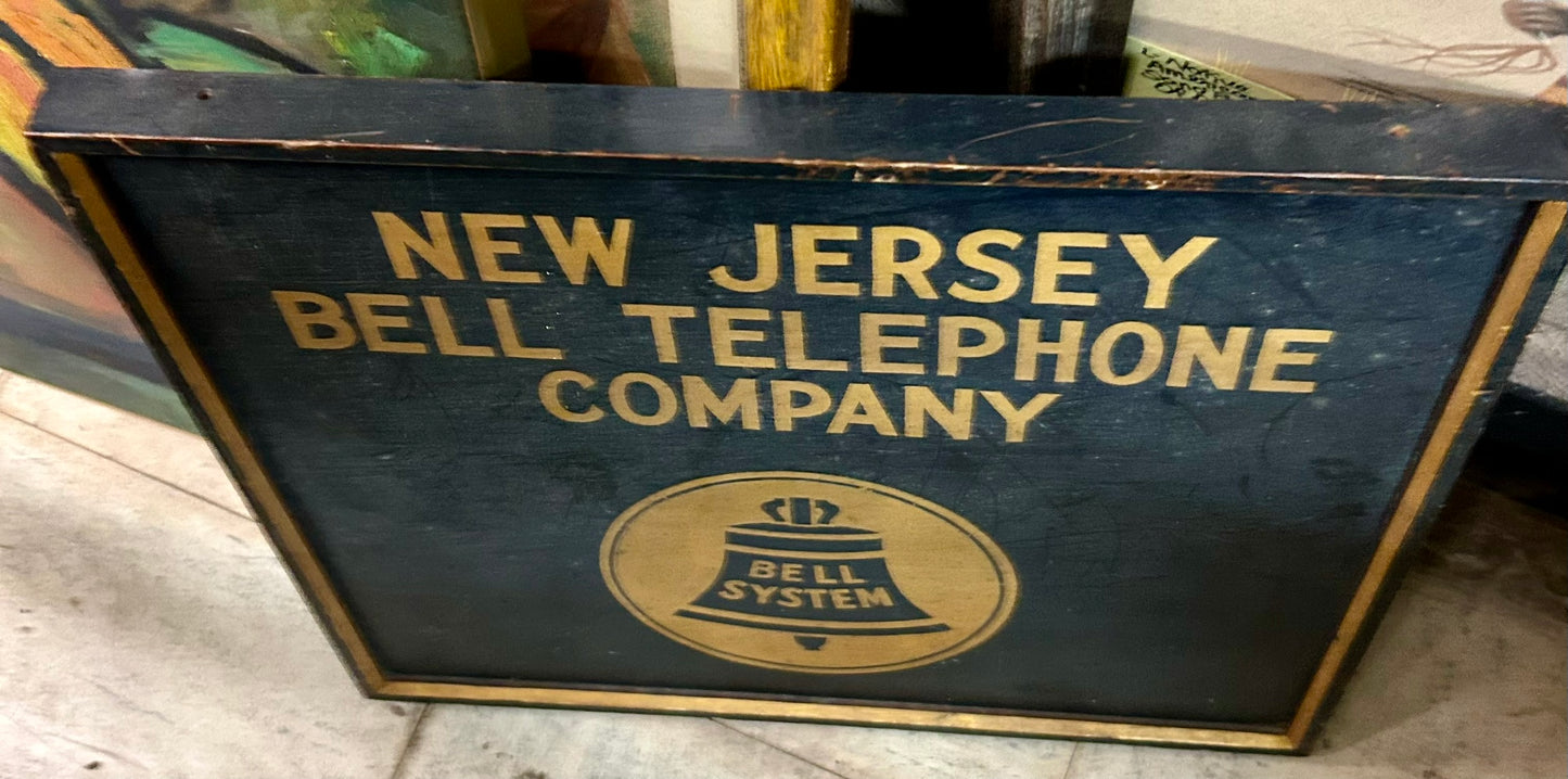 NEW JERSEY BELL TELEPHONE COMPANY EARLY WOODEN SIGN