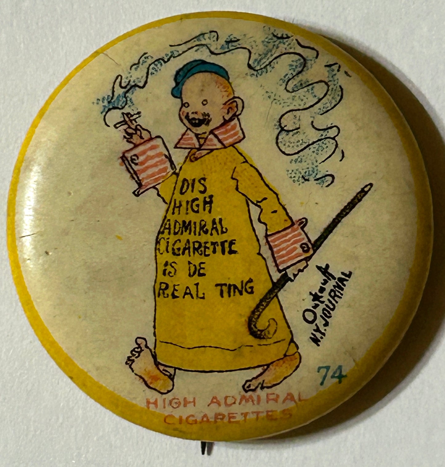 YELLOW KID HIGH ADMIRAL CIGARETTES ADVERTISING PINBACK BUTTON #74