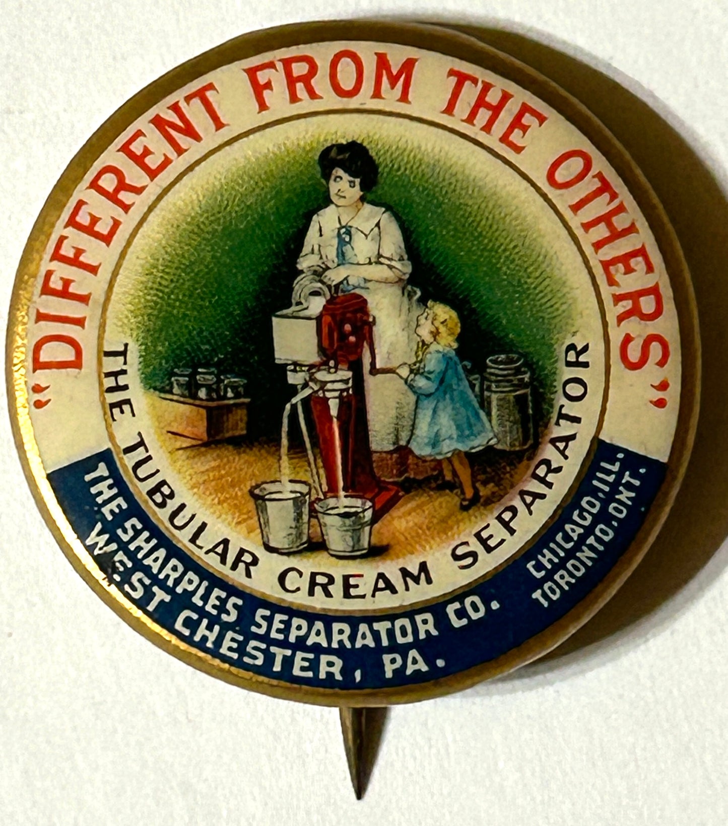 TUBULAR ANTIQUE CREAM SEPERATOR ADVERTISING PINBACK BUTTON