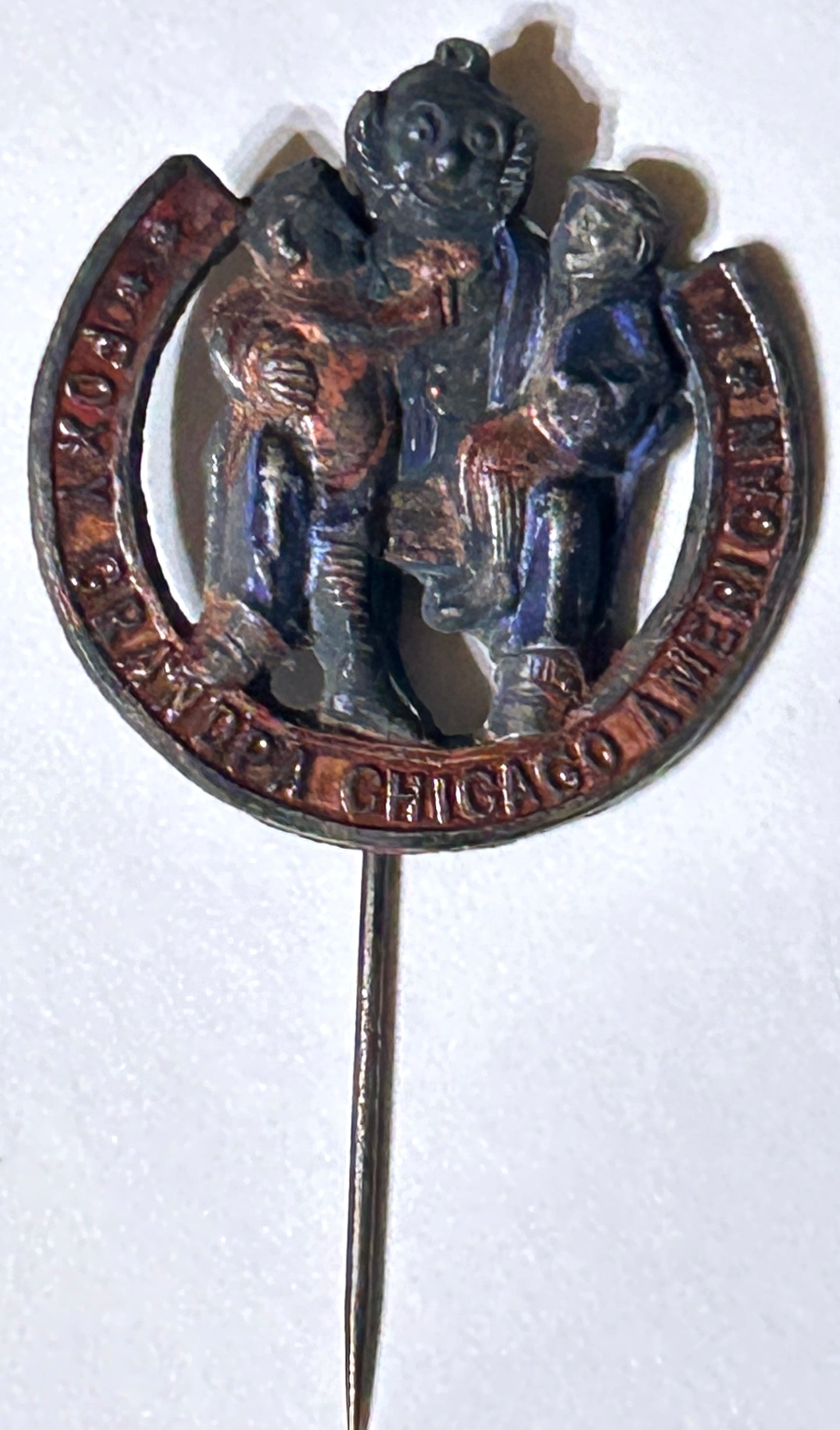 ANTIQUE FOXY GRANDPA COMIC STRIP METAL PIN WITH GRANDKIDS ON LAP