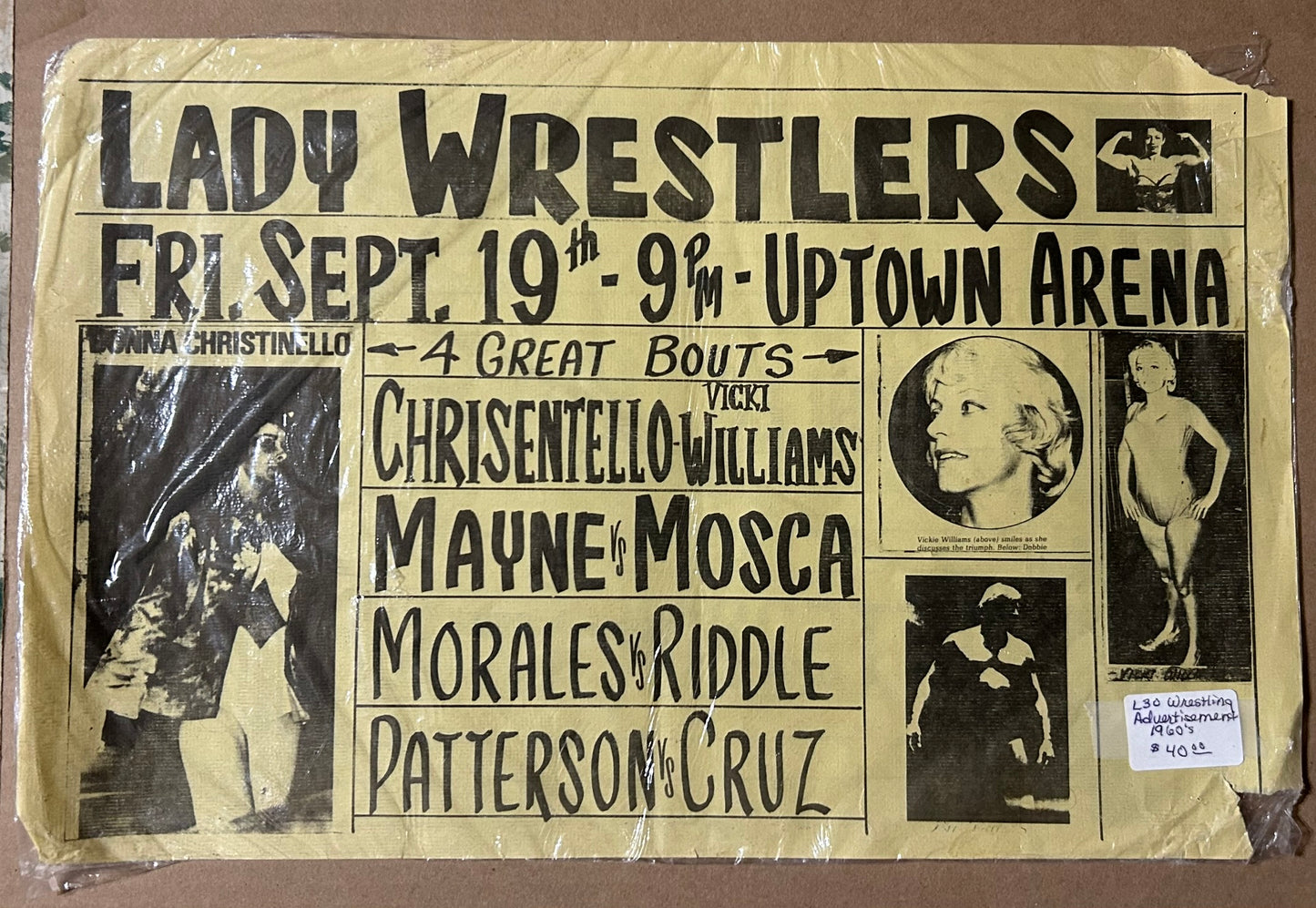 MALE AND FEMALE WRESTLERS 1960's ADVERTISEMENT